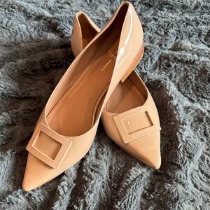 Paolo Blush Pink Leather Flats with Square Buckle